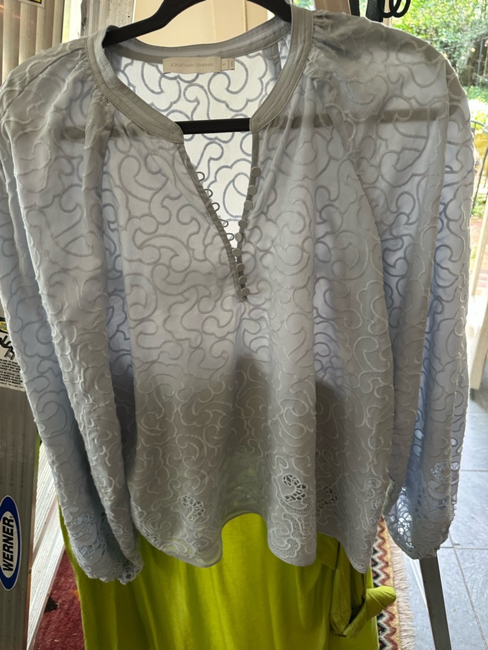 Jonathan Simkhai Light Gray Embroidered Long-Sleeve Blouse
